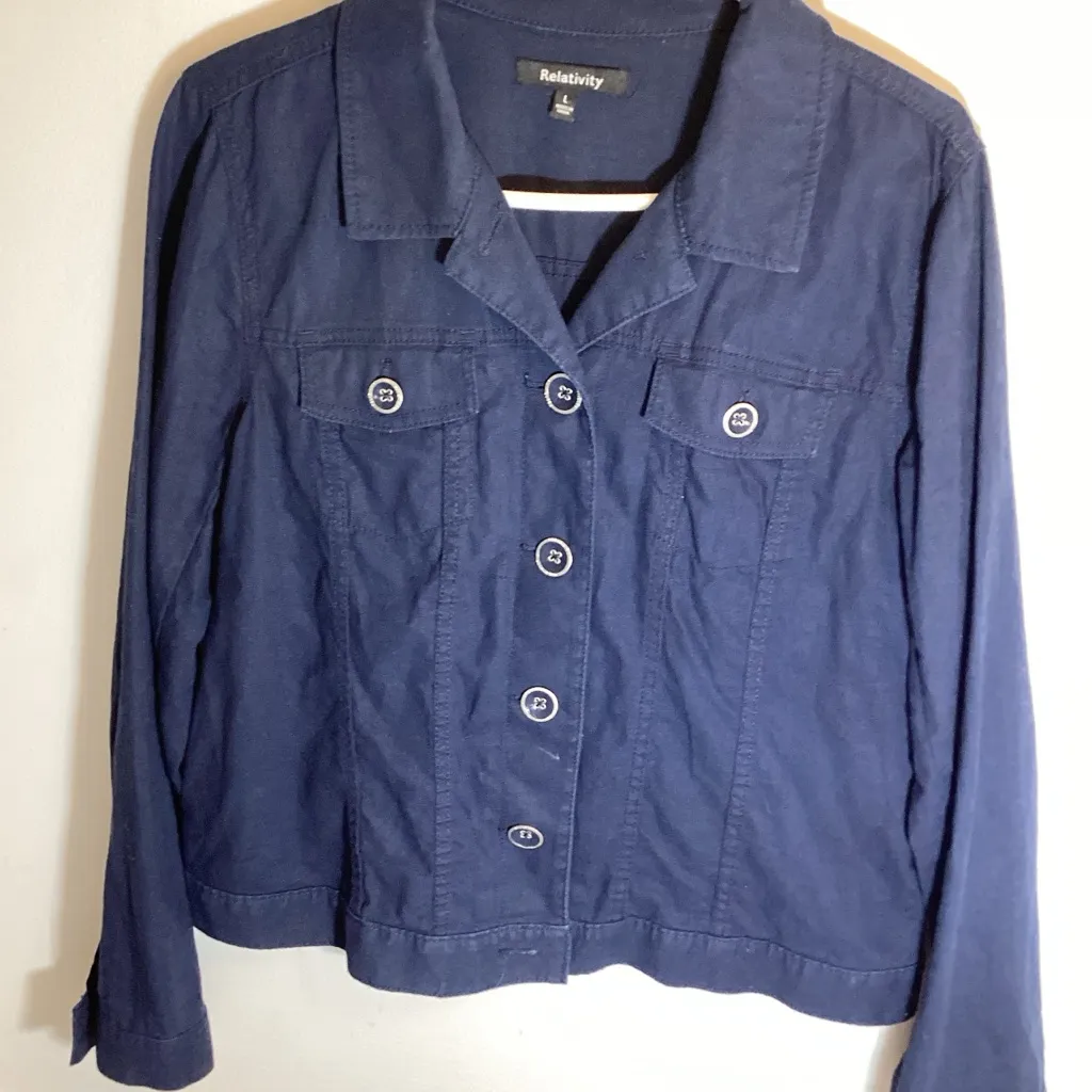 Relativity Women's Deep Blue Jean Jacket Linen Blend - Image 3