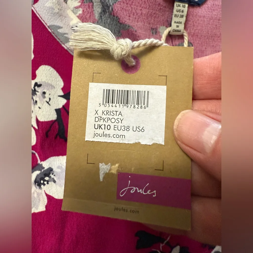 Joules Krista Dress Dark Deep Pink Posy Floral Short Sleeve Popover NWT US 6 - Image 4