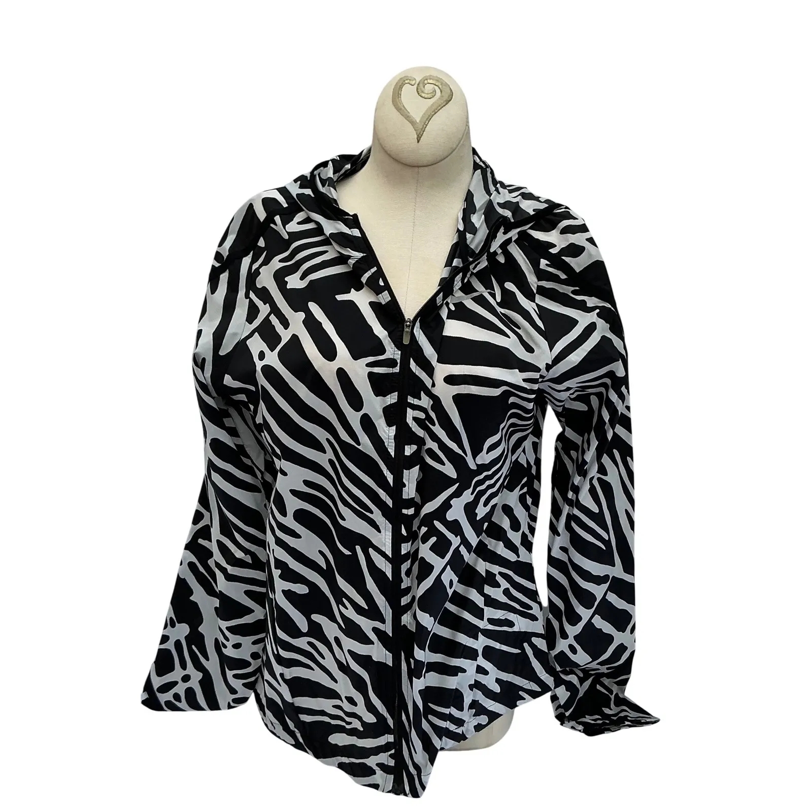 Nike Women's Zebra Print Hooded Windbreaker Jacket Black White‎ Sz M Lightweight - Image 2