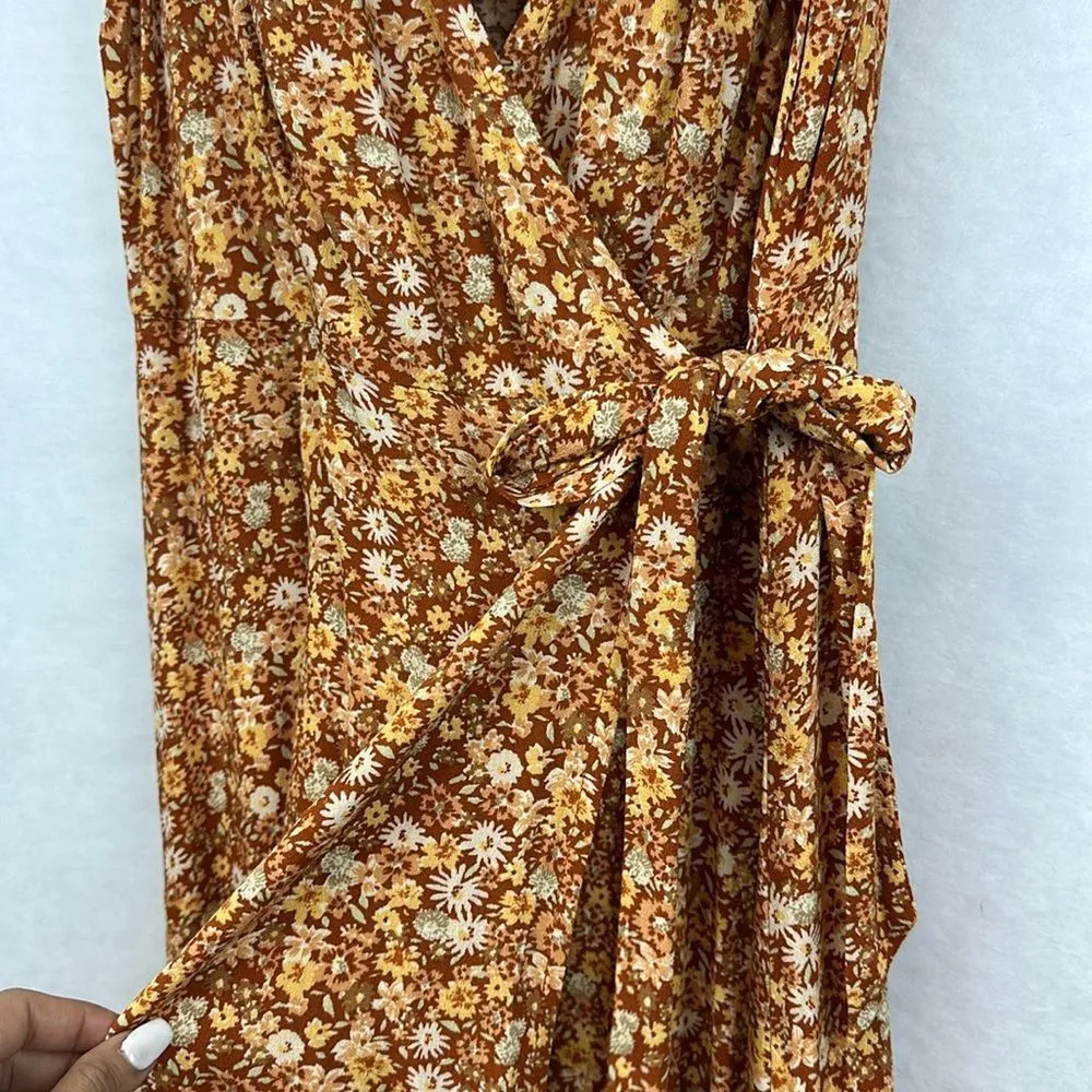 NWT Universal Thread Floral Wrap Sleeveless Women's Yellow and Brown Dress Sz S - Image 5