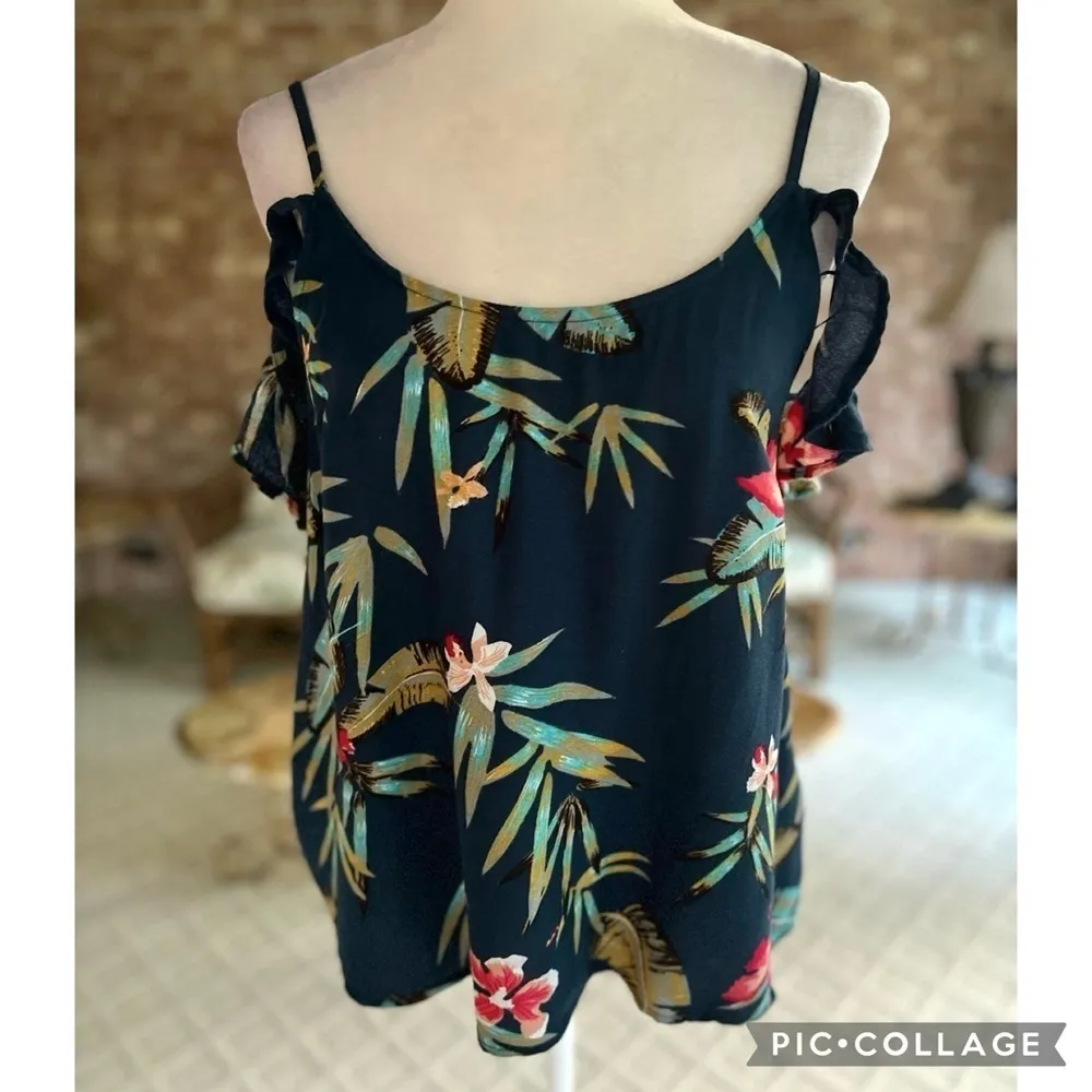 Roxy Dreamland Groove Top Blue Floral Cold Shoulder S Boho Chic Garden Party - Image 4