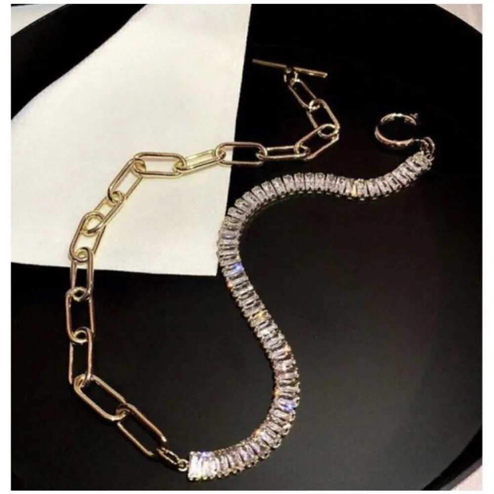 Gold Plated Paper clip cubic Zircon necklace choker womens jewelry - Image 10