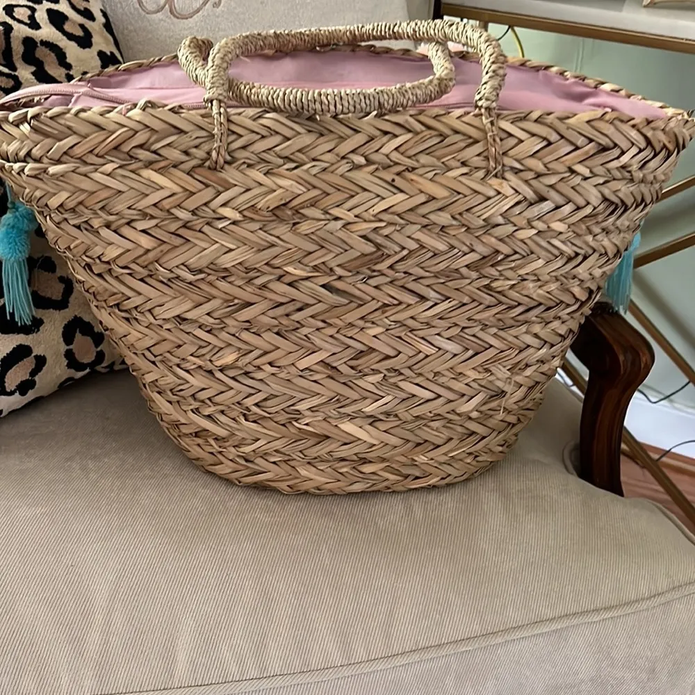 Molly Bracken straw tote with pom poms - Image 6
