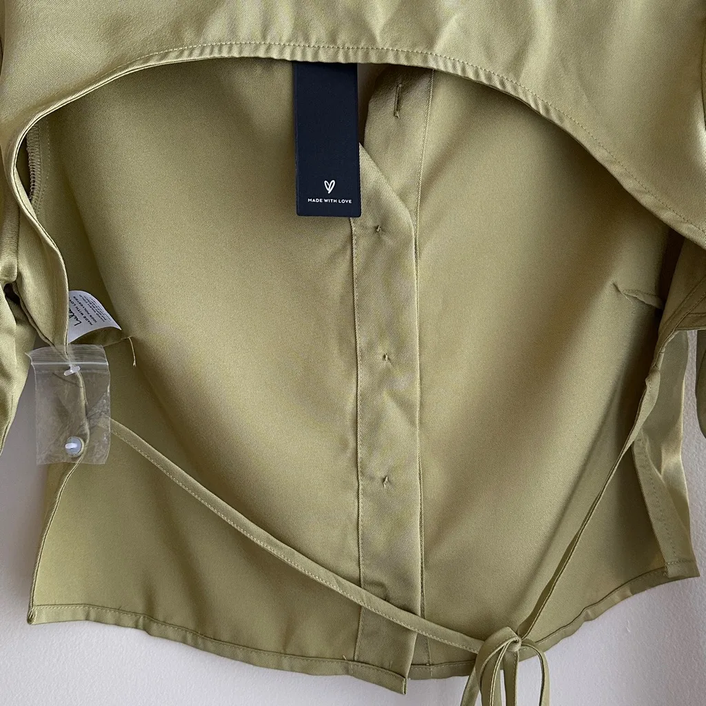 Lulus Welcome Back Light Green Satin Tie-Back Button-Up Crop Top, Small, NWT - Image 16