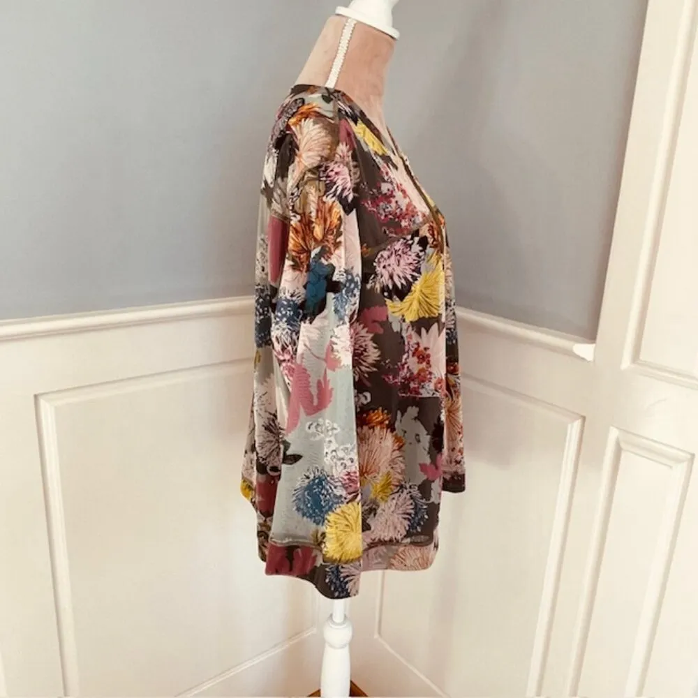 John Mark Plus Size Floral Zip Up Lightweight Mesh Jacket 2X - Image 5