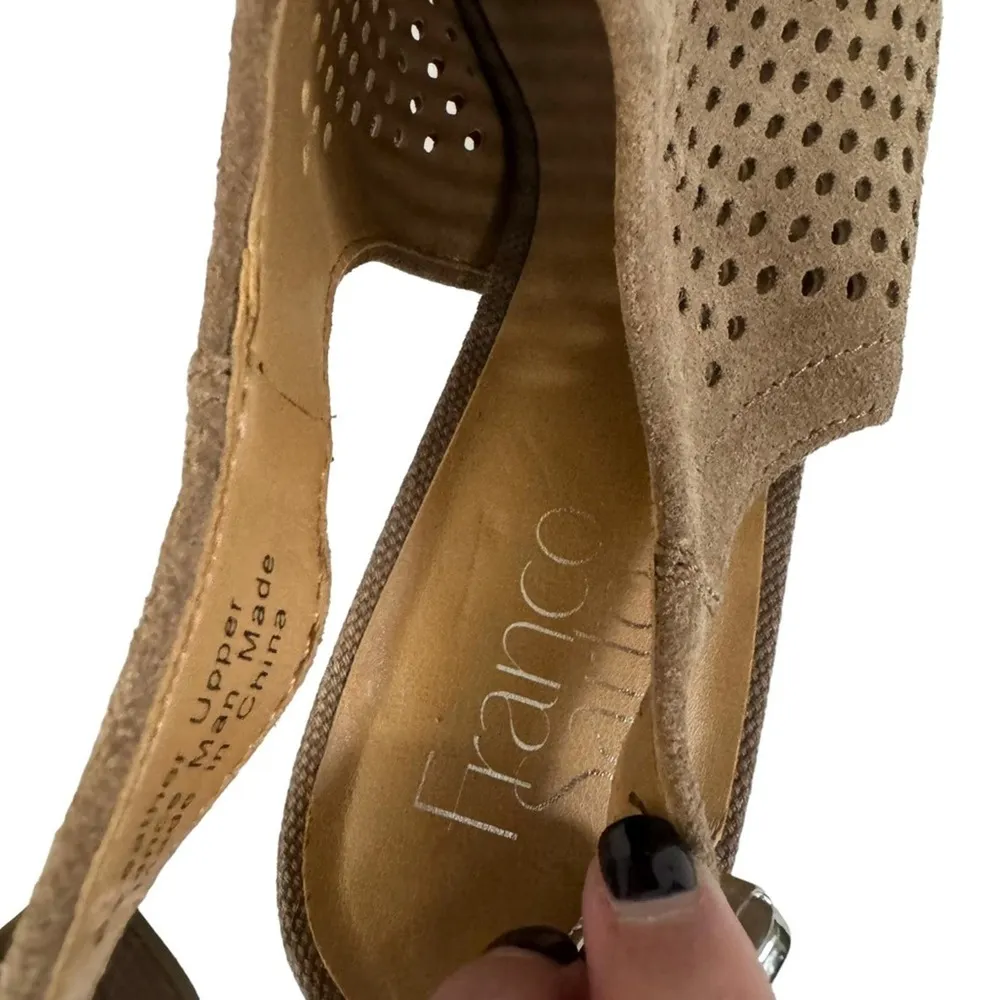 Franco Sarto Mandi2 Suede Perforated Tan Peep Toe Heeled Slingbacks Sz 6.5 - Image 7