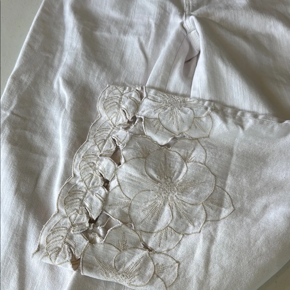 pilcro and the letterspress Cream Wide-Leg Pants with Floral Hem - Image 9