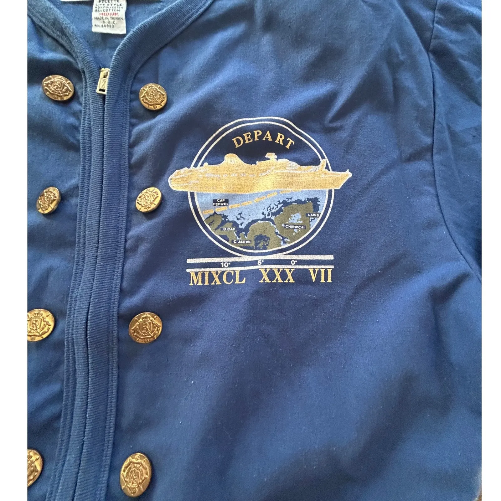 Vintage Foelette Lifestyle Nautical Jacket Medium Blue Gold Button Y2K Fisherman - Image 4