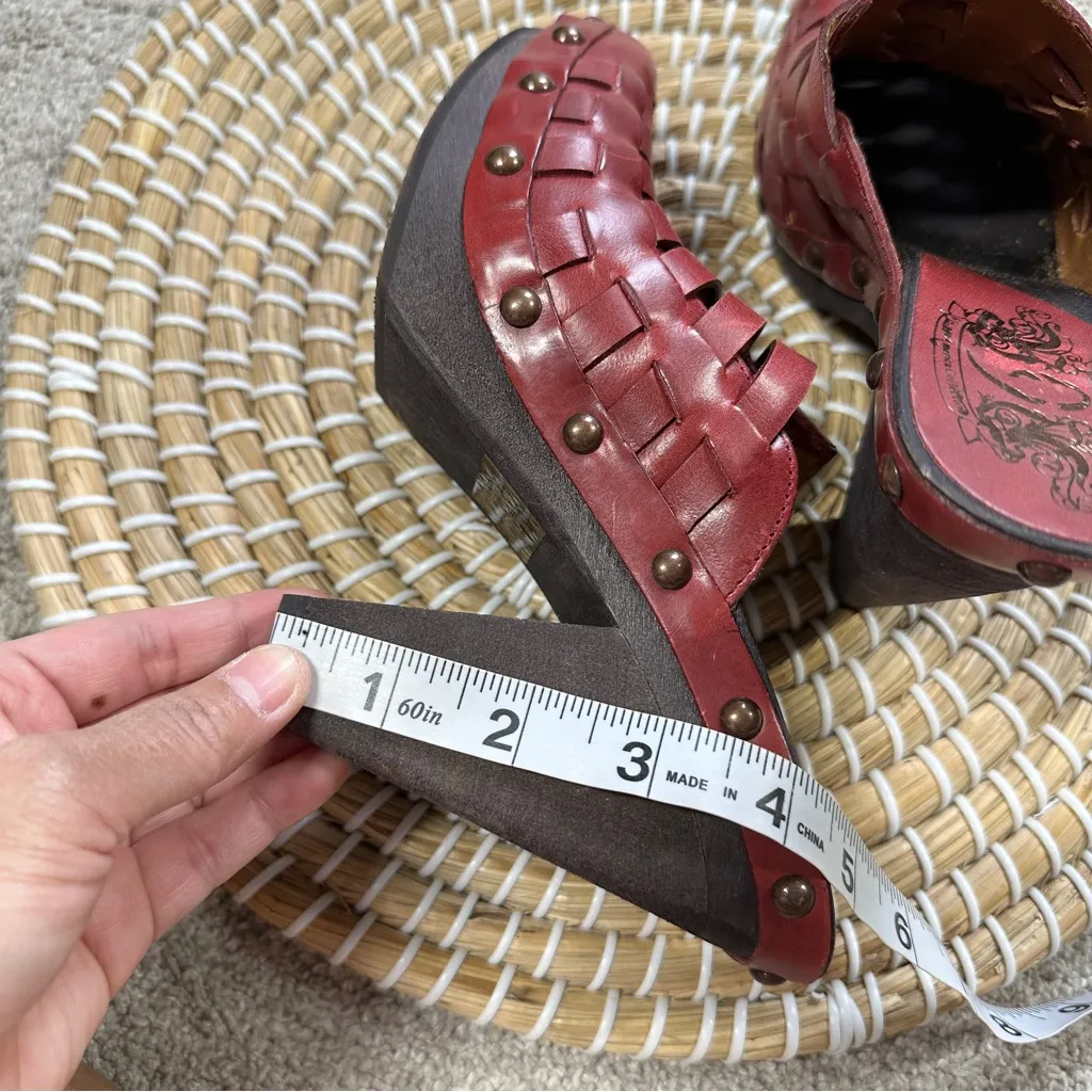 Nine West Women’s Vintage Studed Red Leather Mules Clog Heeled Chunky Grunge 6.5 - Image 15