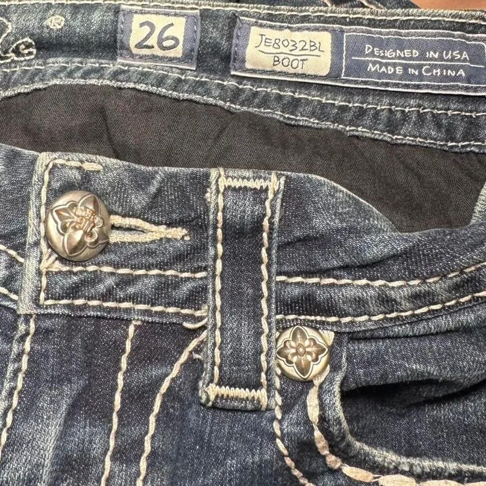 Miss Me blue bootcut embellished low rise jeans JE8032BL Size 26 - Image 3