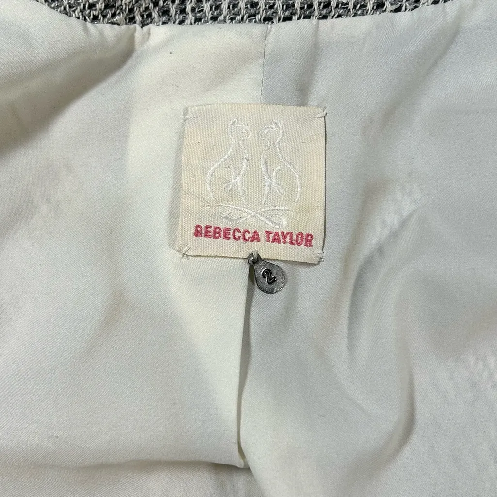 Rebecca Taylor Tweed Zip-Up Crop Blazer Jacket w/ Leather trim Womens 2 - Image 7