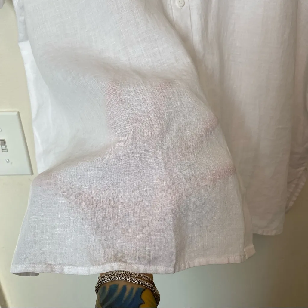 EILEEN FISHER NEW Handkerchief Linen Mandarin Collar Button Down Shirt White 2XL - Image 11