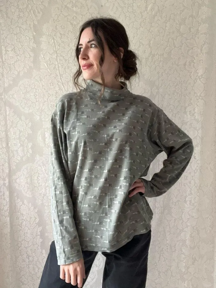 Green 90s Style Turtle Neck Mountains & Trees Long Sleeve Top Size undefined - Image 11