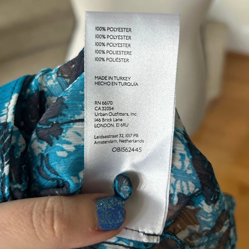 Anthropologie Blue Black Floral Lace Print SHEER Blouson Sleeve Blouse - Image 6