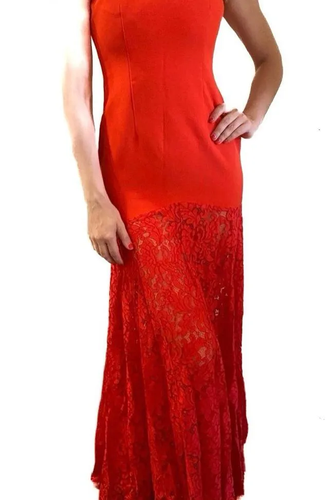 Aijek Red GODIVA SWEETHEART Off the shoulder LACE MAXI DRESS sz 2 - Image 5
