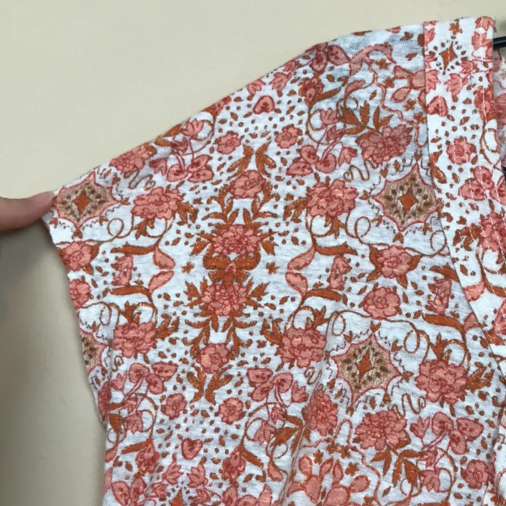 Rachel Zoe Women’s Linen Floral Print Pink Orange White Button-Up Shirt - Image 4