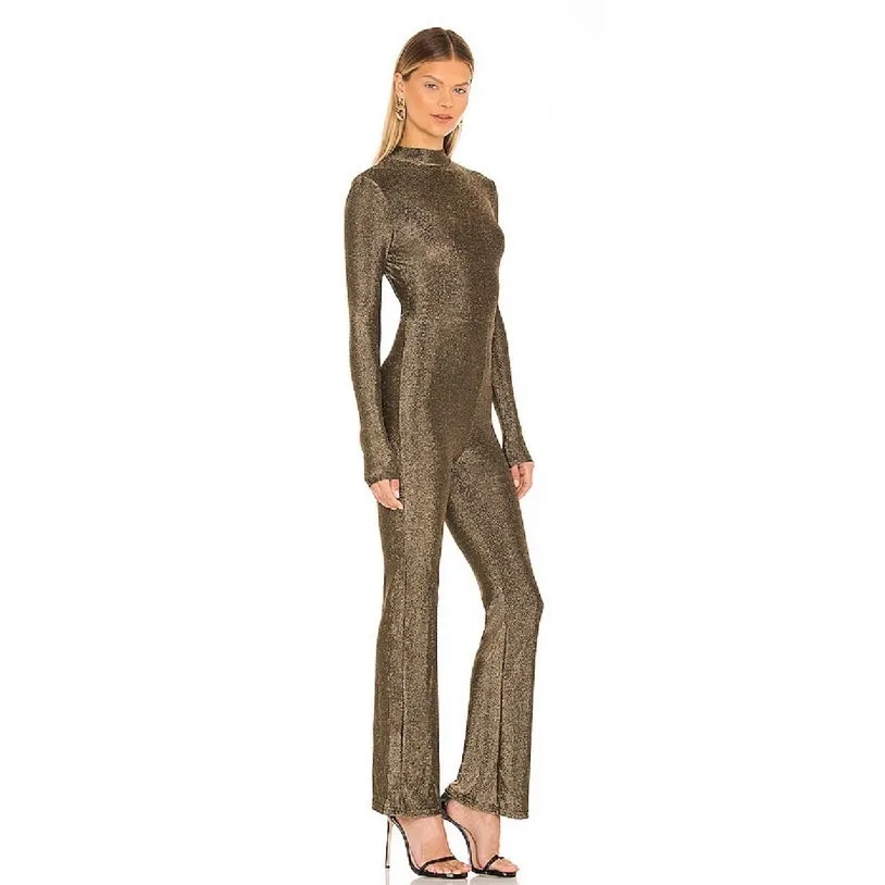 Revolve Superdown Metallic Nissa Open Back Flare Leg Jumpsuit, M - Image 3