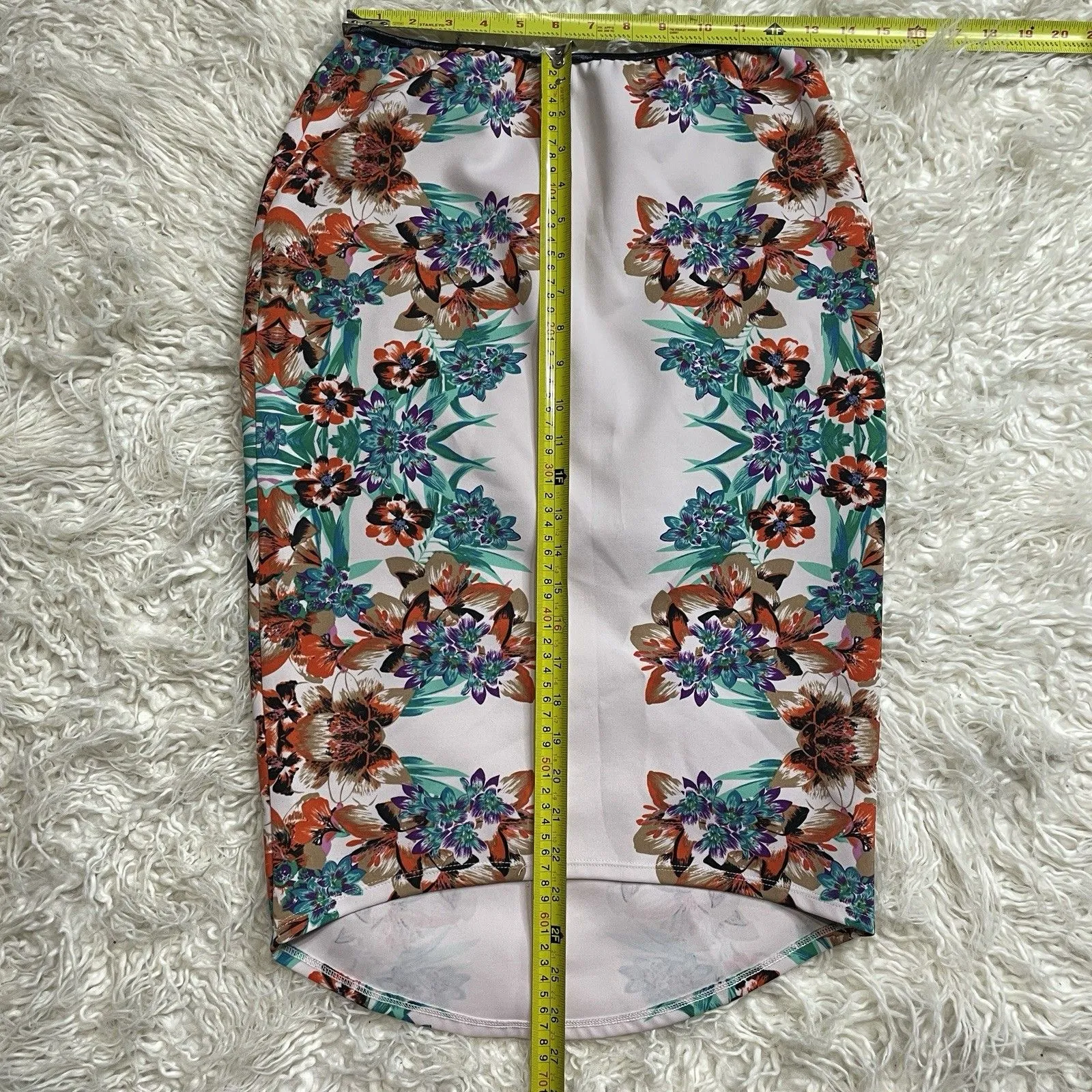 Bisou Bisou Michell Floral Skirt White Teal Orange Women's M - Image 3