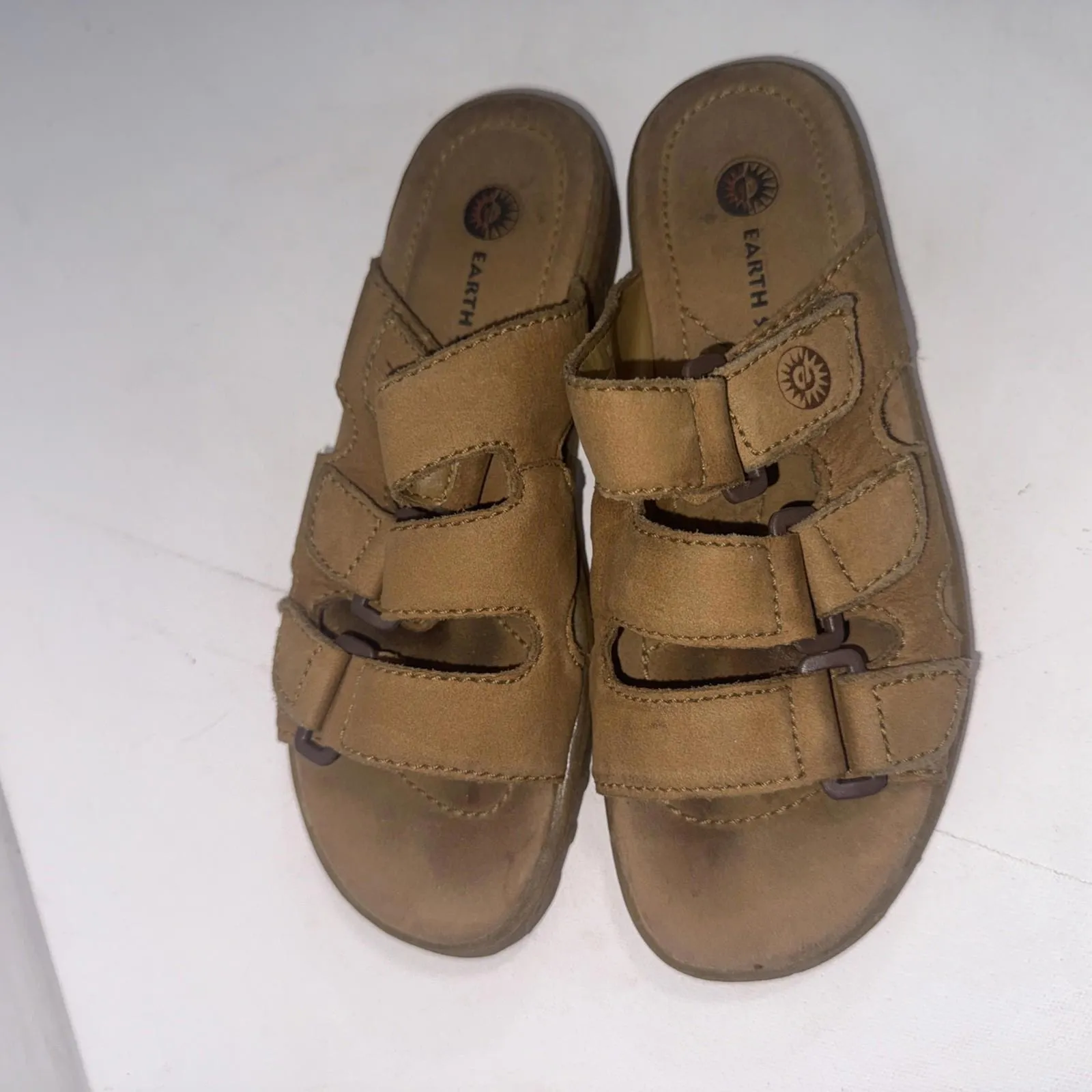 Earth Spirit Wedge Slide Slip On Leather Gorpcore Boho Hippie Nature Sandals 7.5 - Image 2