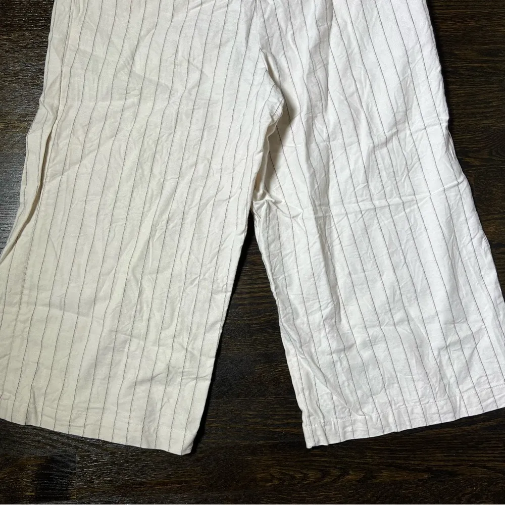 ASOS Cream Linen Blend Wide Leg Culotte Pants in Stripe - Image 10