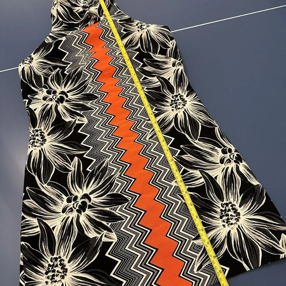 Designer Milly Floral Aesthetic Chevron Black / White / Orange Halter Dress Sz 4 - Image 8