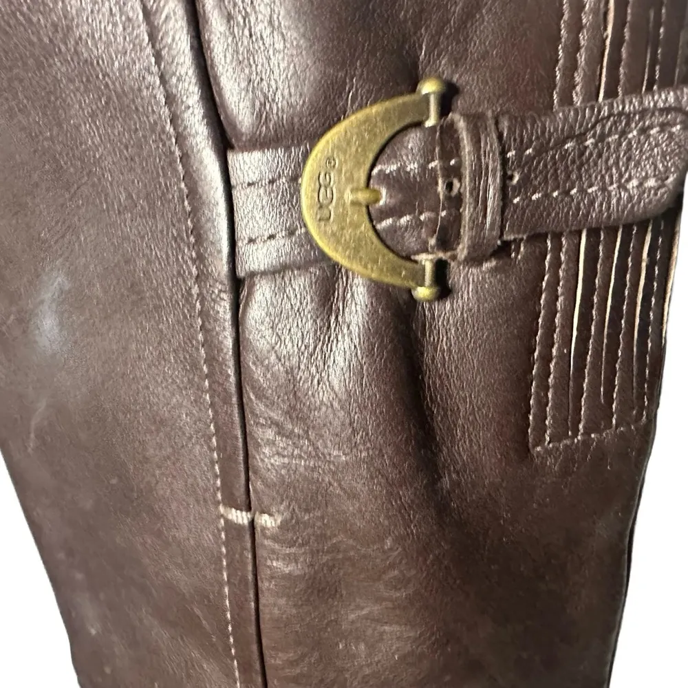 UGG Australia Amberlee Espresso Leather Equestrian Style Boots, Size 9.5 - Image 8