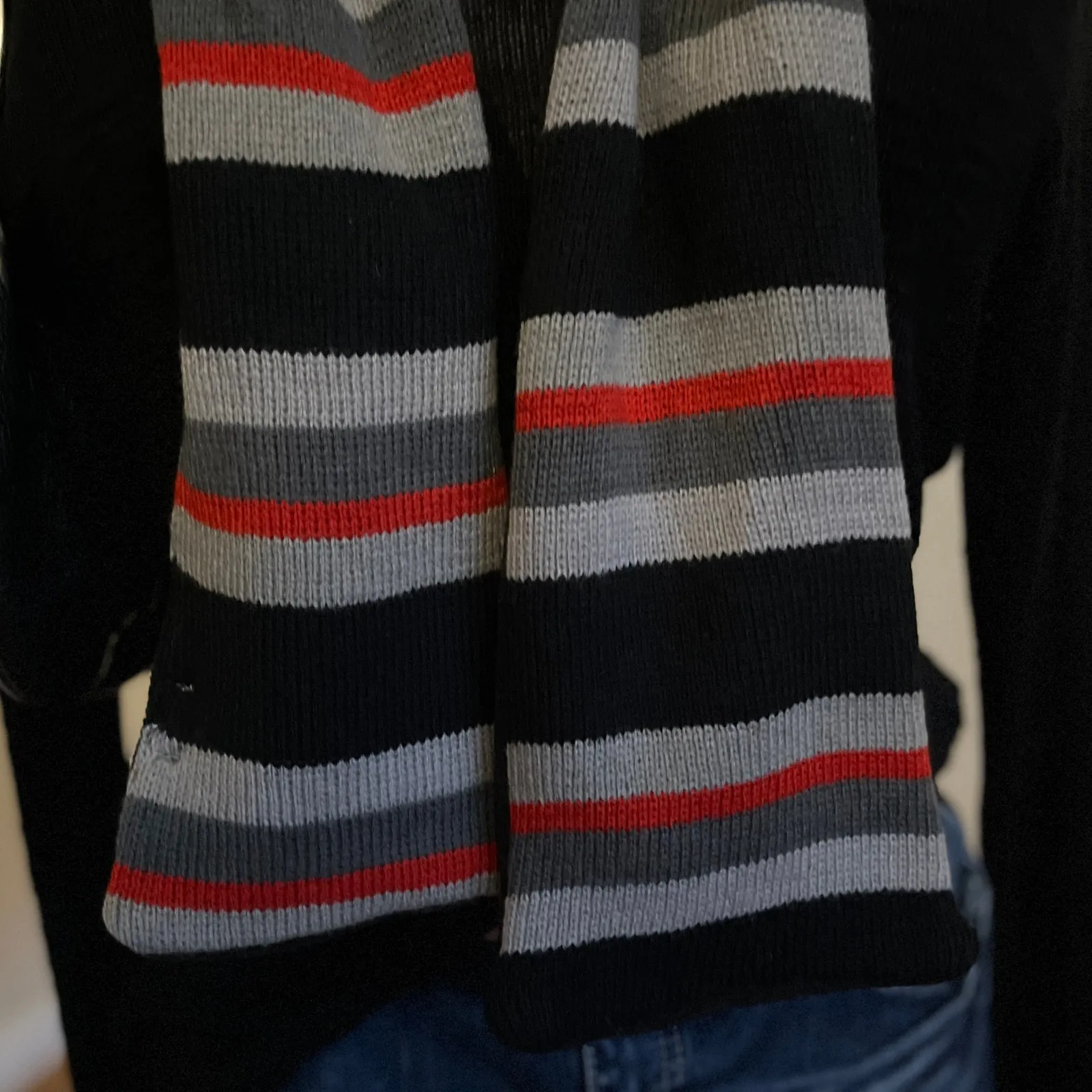 Capelli New York | Black + Gray + Red Stripe Knit Scarf | Grunge Accessory - Image 4