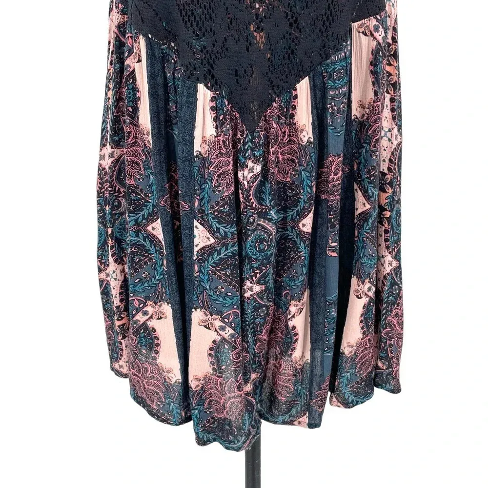 Free People Count Me In Trapeze Tunic Top Black‎ Lace Pink Size Small - Image 6