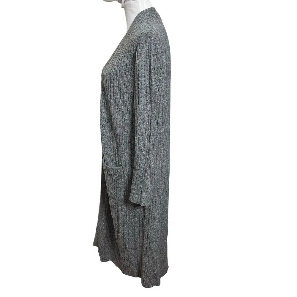 Naadam NWT Ribbed Duster Cardigan Sweater Gray Open Front Wool Cotton Size Small - Image 2