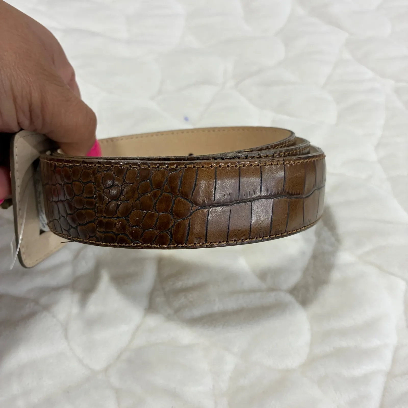 Saks Fifth Avenue Ellen Tracy Brown Croc Embossed Leather Belt Luxury Size‎ M - Image 9