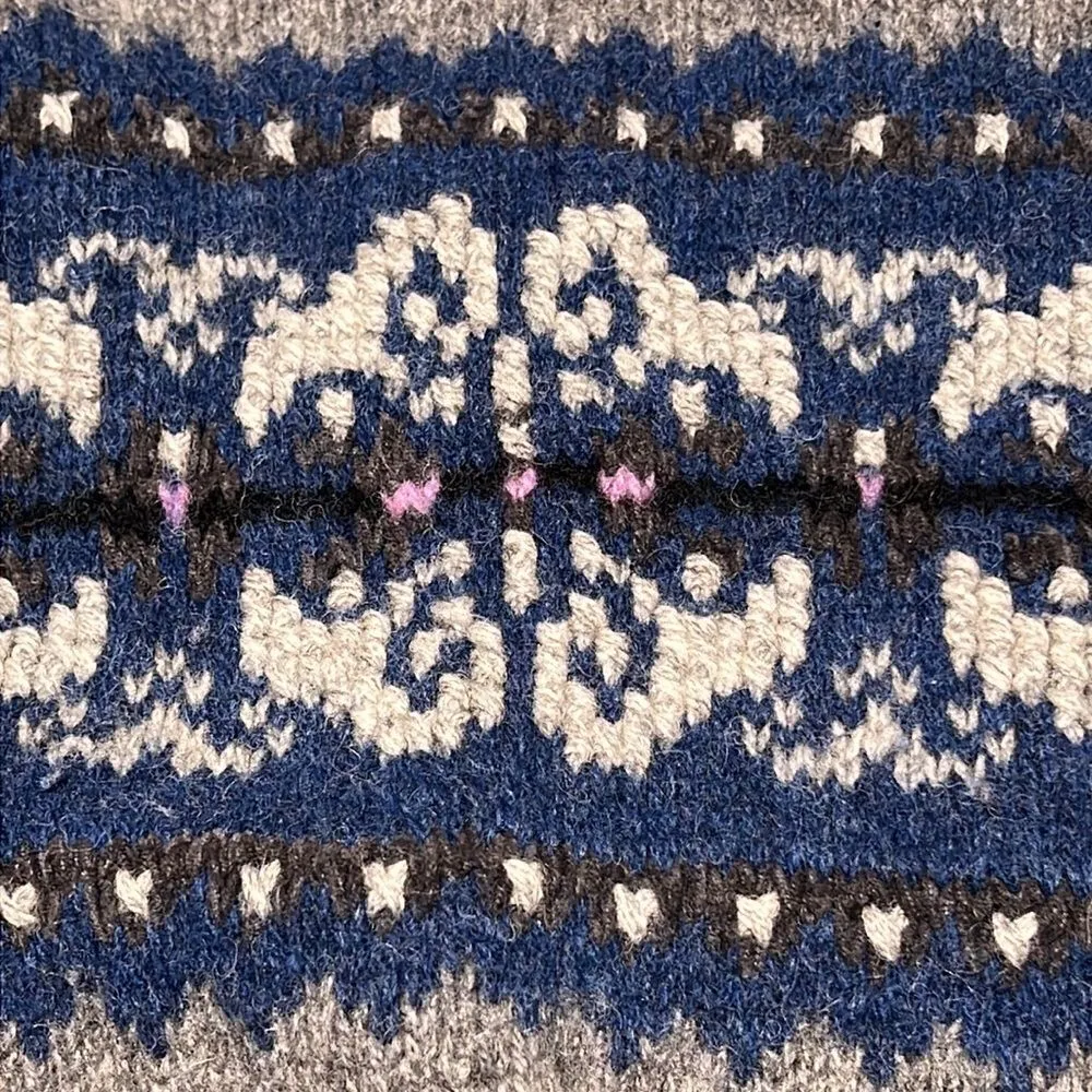 Carroll Reed Turtleneck Sweater 100% Wool Fair Isle Fisherman Core Gray Size L - Image 5