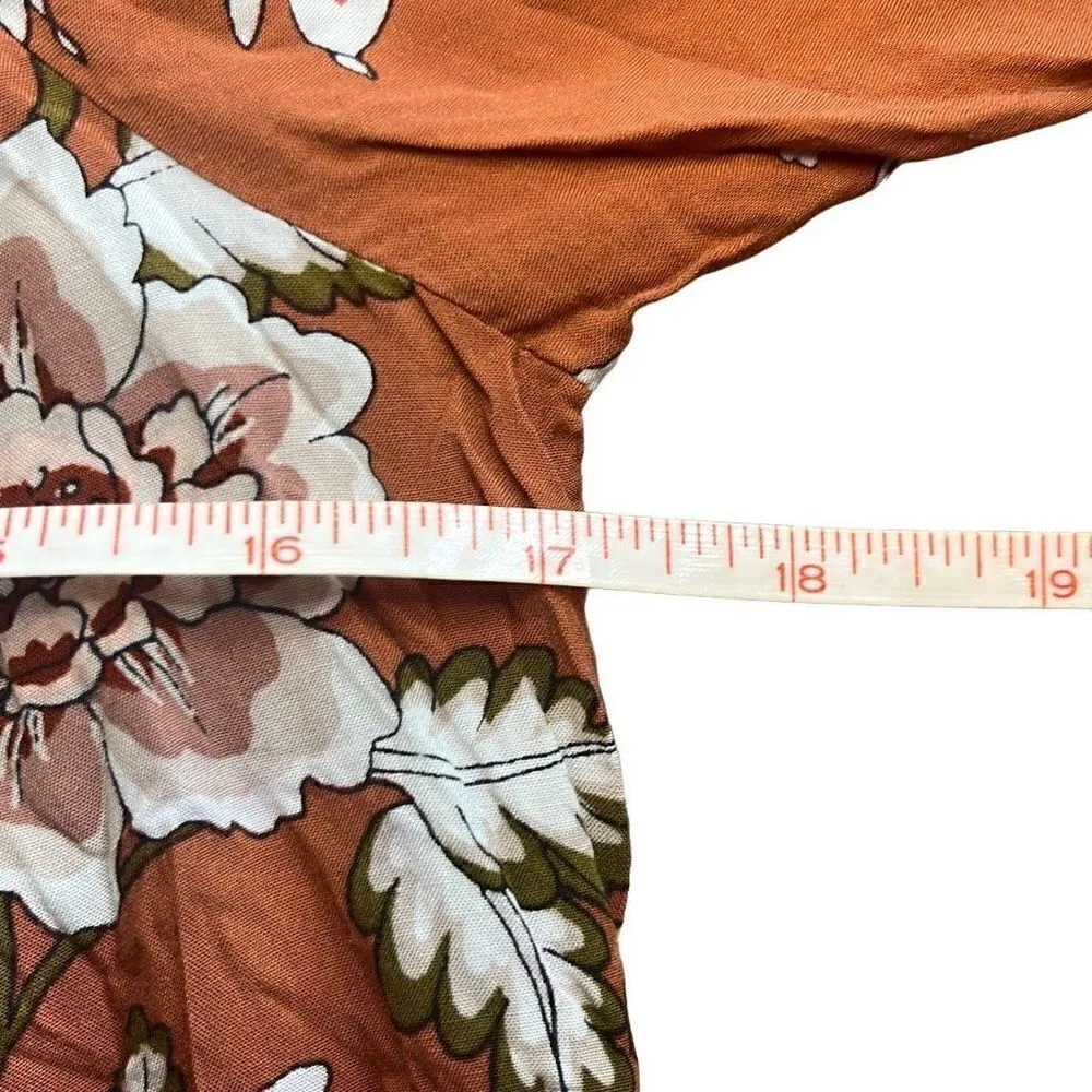 LOFT Outlet EUC Brown Floral Front Tie Button Down Blouse Sz XXSP - Image 6