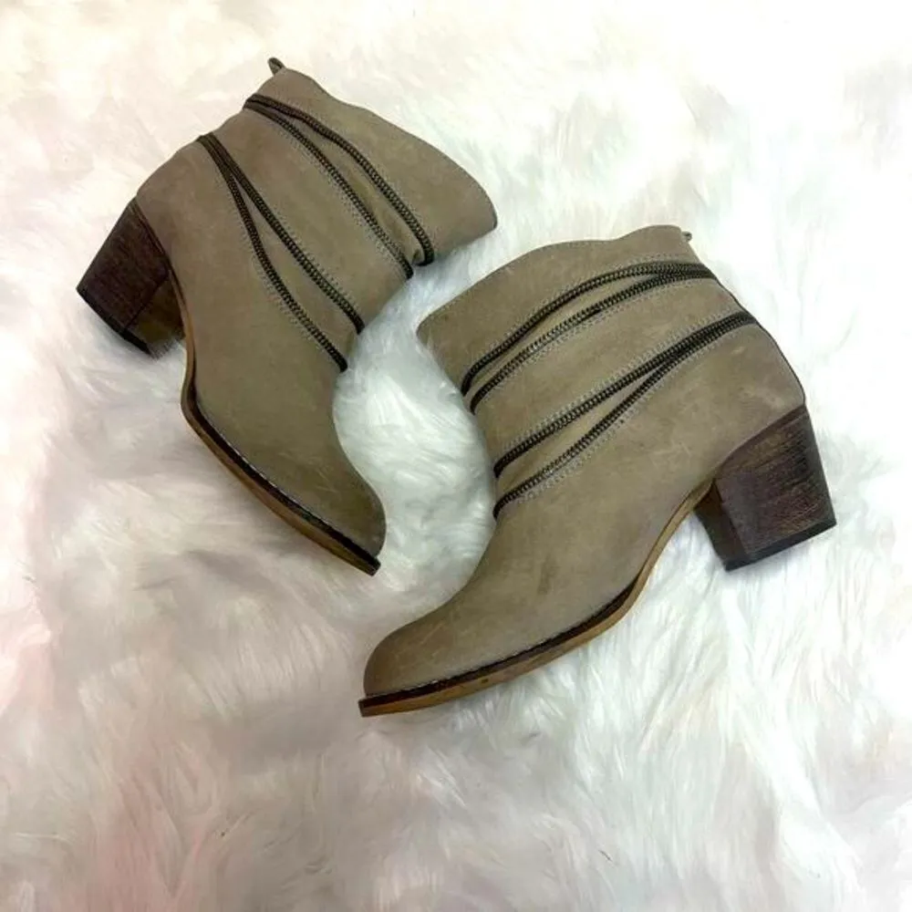 Sundance ankle boots brown leather faux zip moto 39 B91 Size 8.5 - Image 3