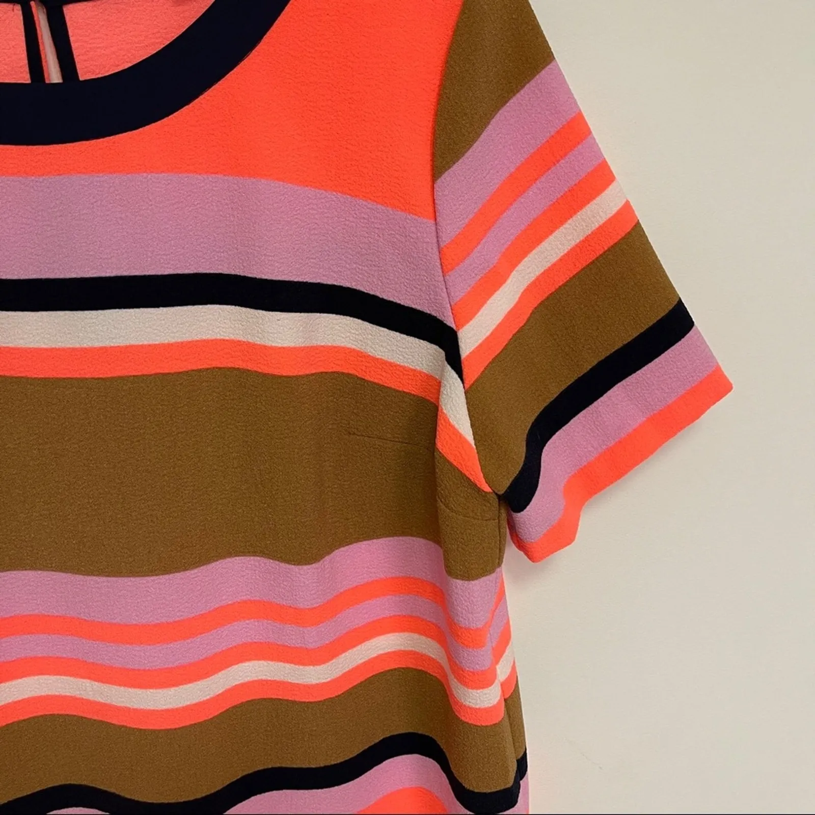 GIBSON LATIMER Dress Size Small Stripe Neutral Neon Navy Short Sleeve Mini - Image 13