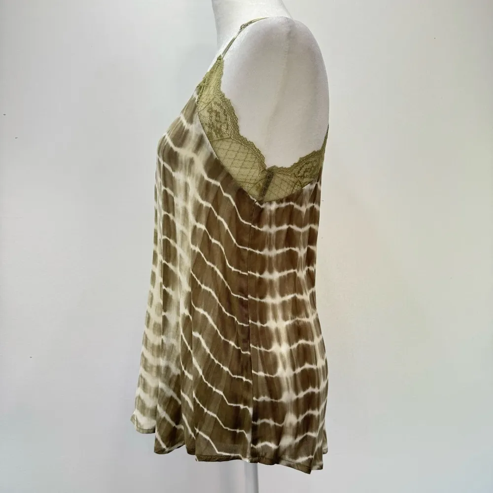 Hem & Thread Olive Green & White Tie Dye Lace Trimmed Racerback Cami NEW - Image 6