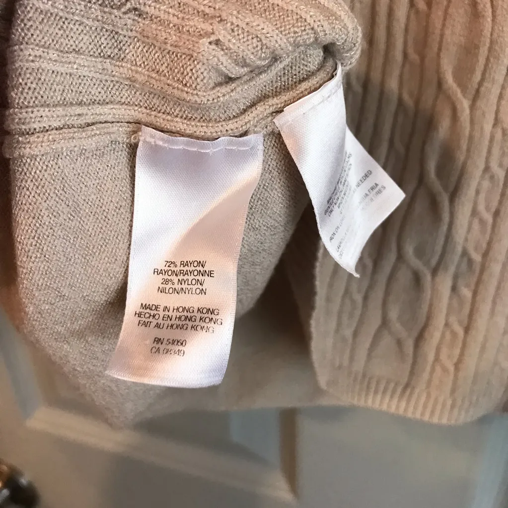 Evan Picone Cream Cable Knit Rayon Nylon XL Scoop Neck Short Sleeve Sweater Top - Image 2