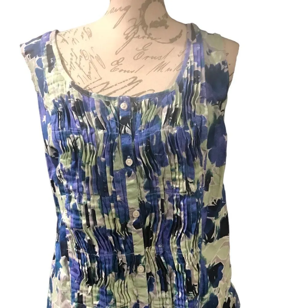 Basic Editions Blue Floral Sleeveless Blouse Size 2X Green - Image 9