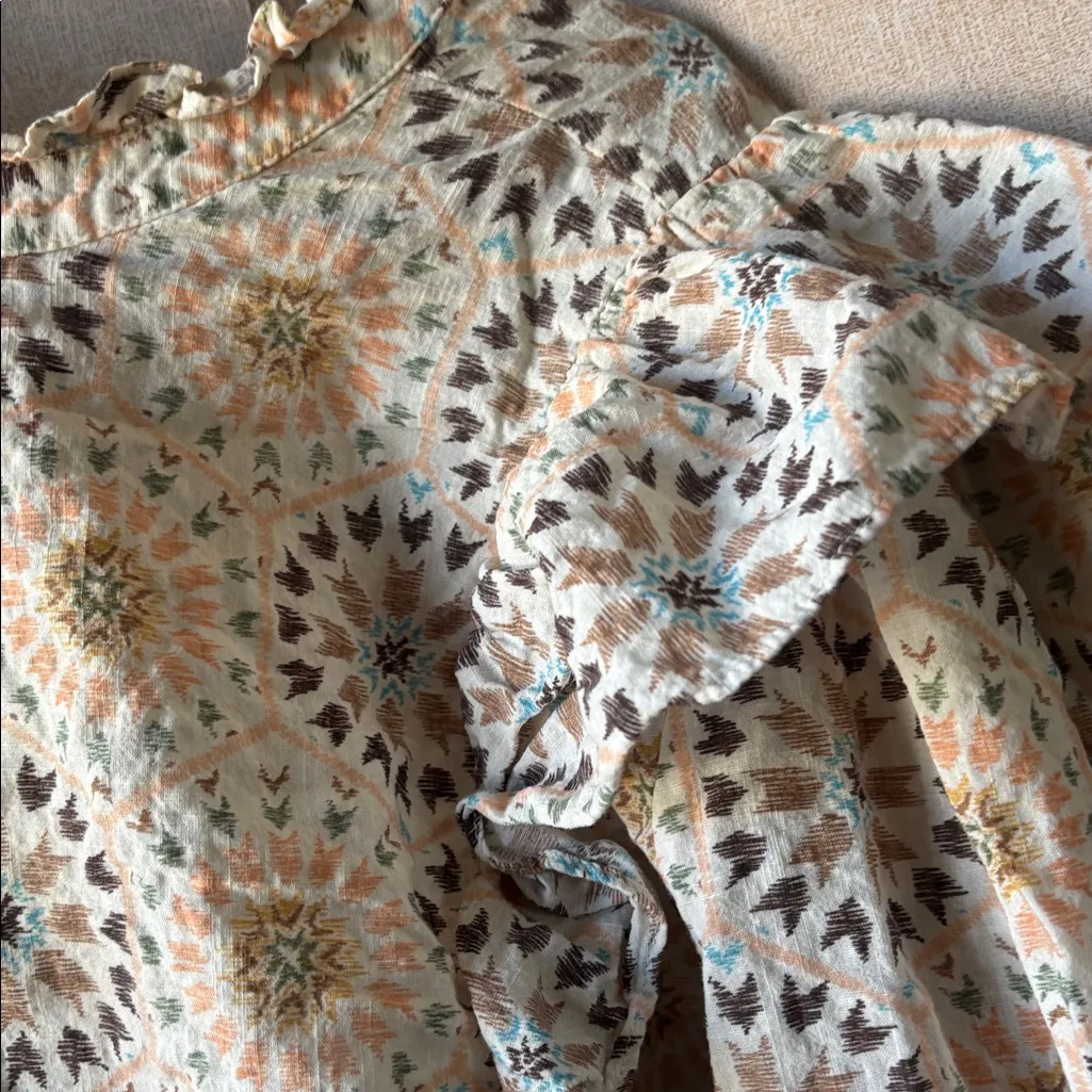 a.n.a Cream and Brown Patterned Ruffle Blouse 1X - Image 2