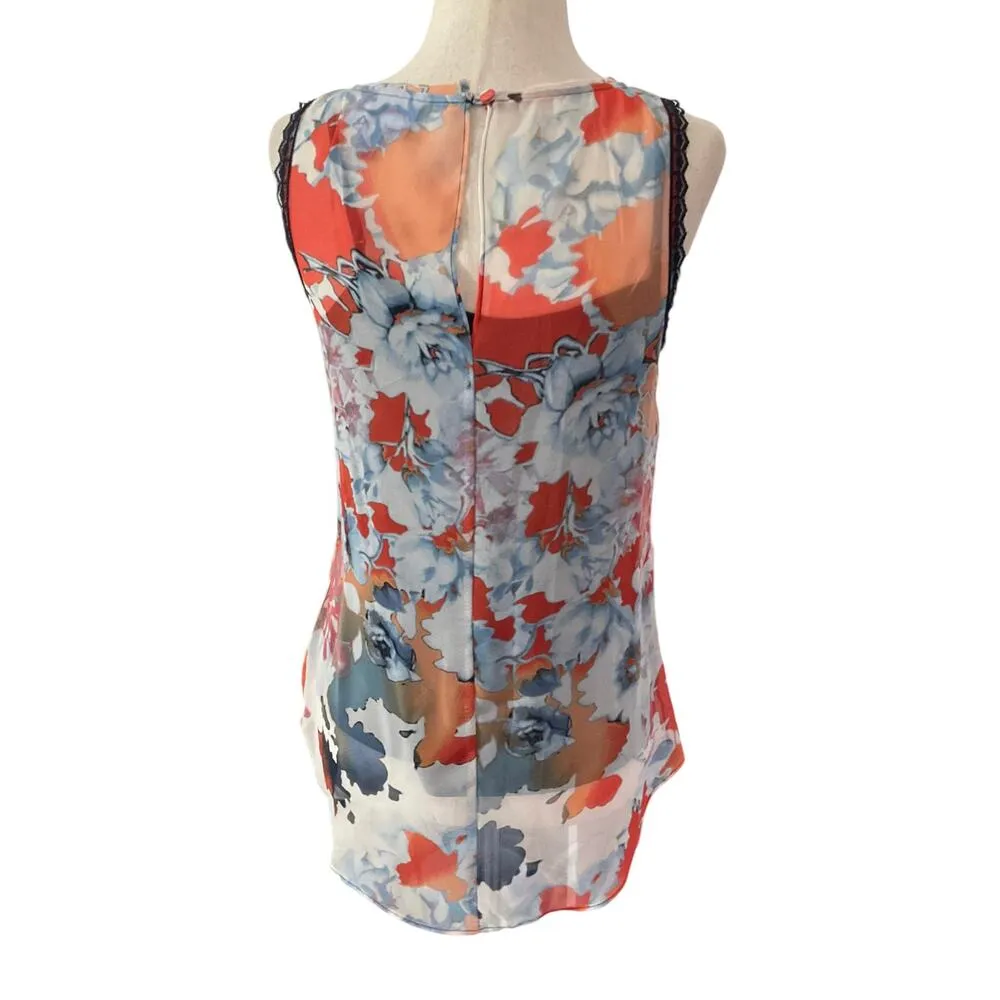 Simply Vera Wang Orange & Blue Floral Lined Sleeveless Top Women Size XS | 50 - Image 2