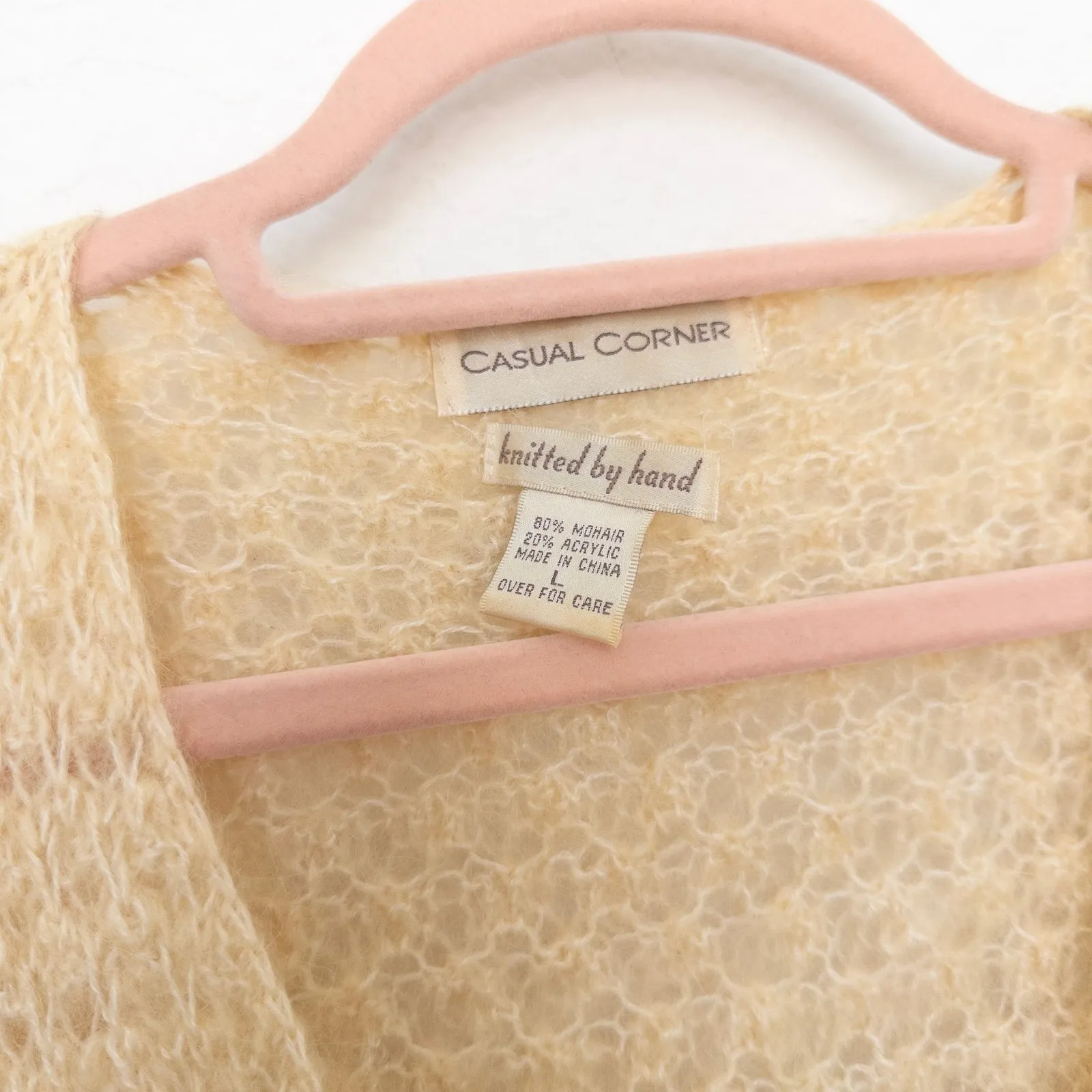 VTG Casual Corner Womens Handmade Cardigan Size L Mohair 90s‎ Coquette Cottage Tan Size L - Image 4