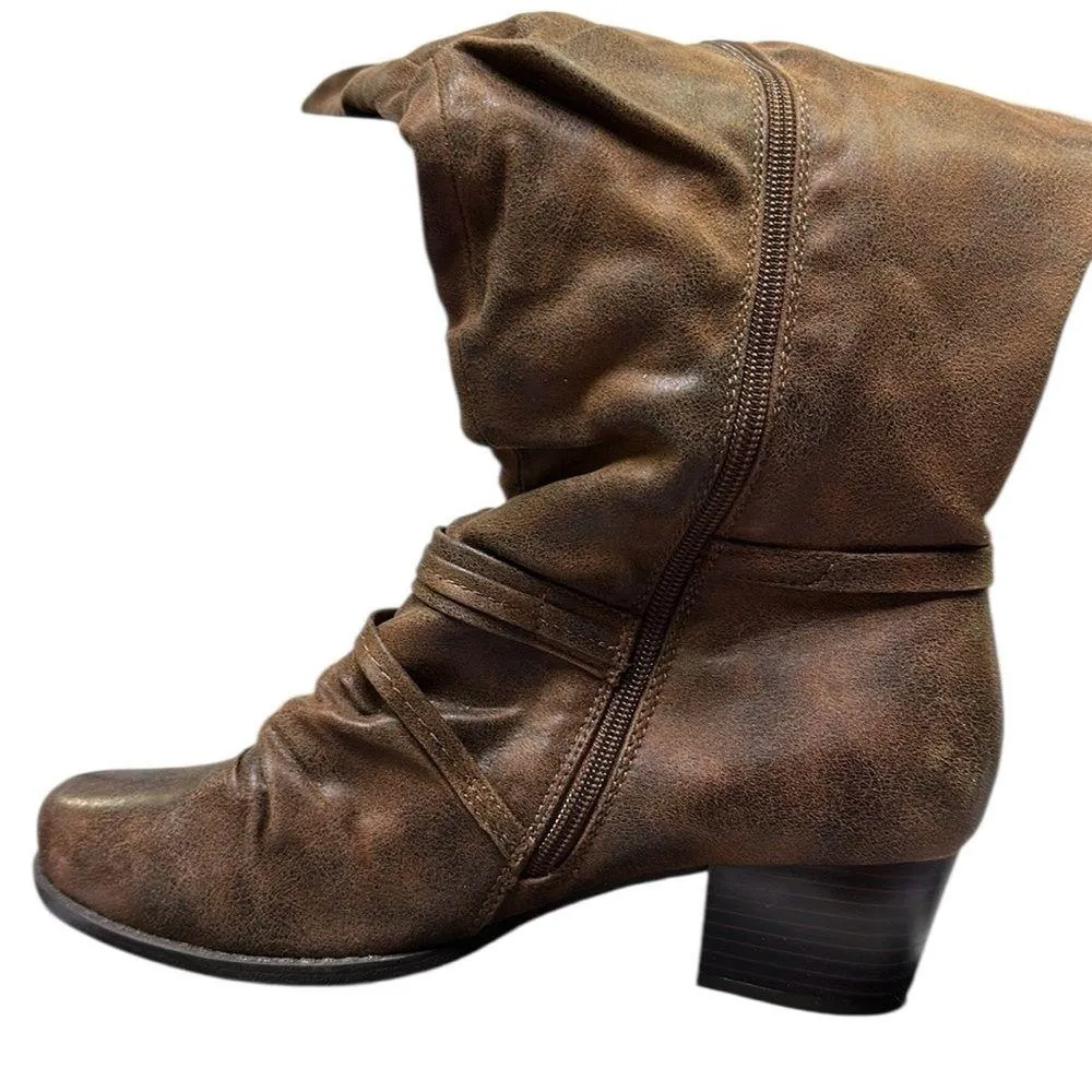 Yuu Womens Ryley Stacked Heel Below Knee Riding Boots Womens 8 W Brown - Image 6