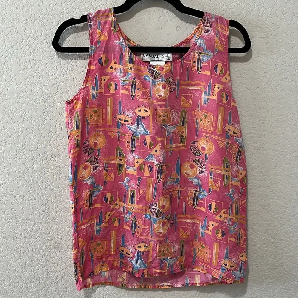 CASUAL ISLE Vintage 80/90's 100% Silk Two Piece Short/Tank Set, Size S Pink - Image 2