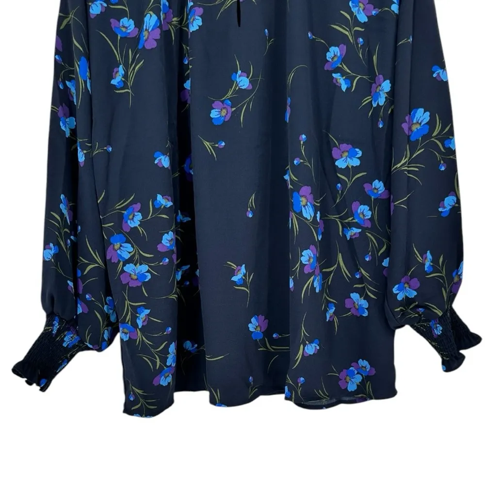 Sugarlips Torun Floral Split Neck Blouse size 1X Navy/Purple NWT Long Sleeve - Image 6