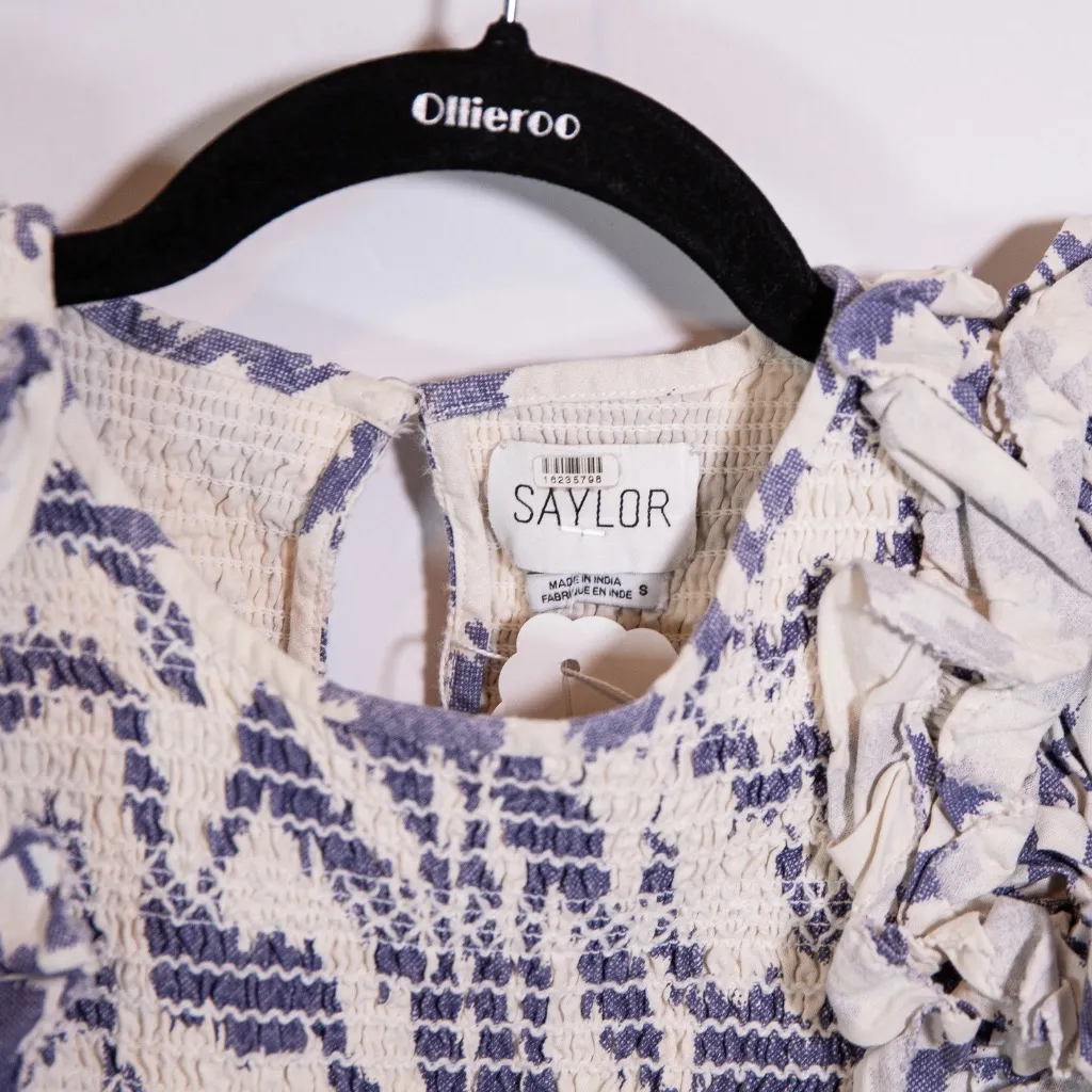 Saylor Pilar Cotton Poplin Smocked Ruffle Short Sleeve Tiered Midi Dress Blue S - Image 2