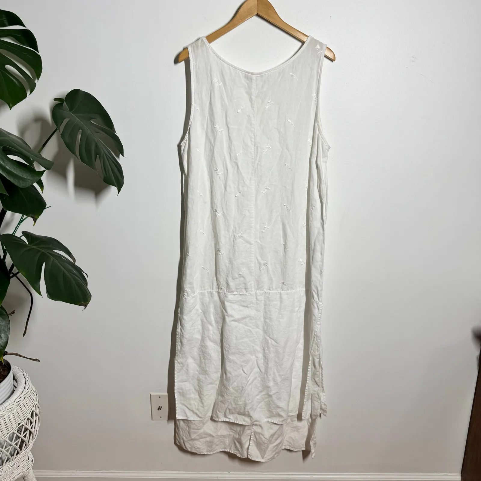 Kleen Linen Lagenlook 90s Made in USA Maxi Dress Women L White Rose Embroidery Size L - Image 2