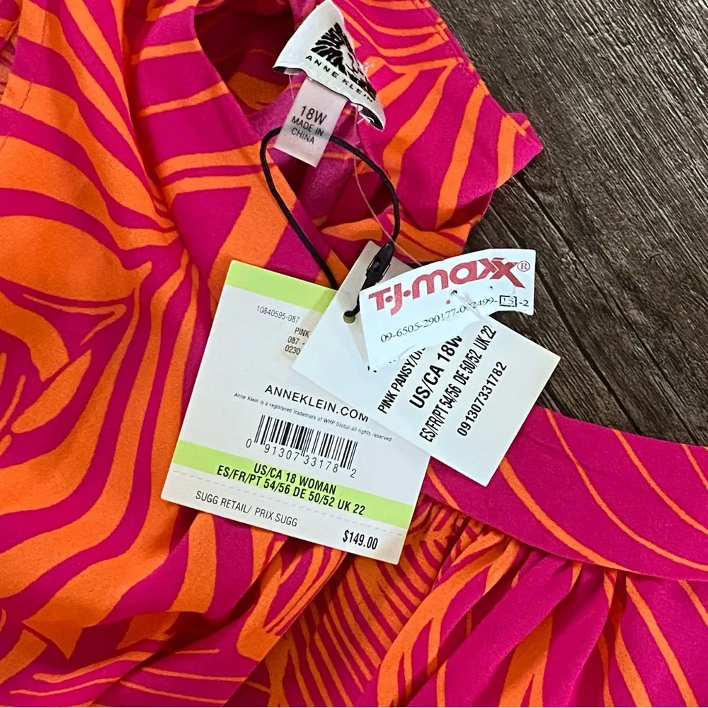 ANNE KLEIN Maxi Dress 18W Pink Orange Floral Tiered Halter Neck Tropical Belt - Image 3