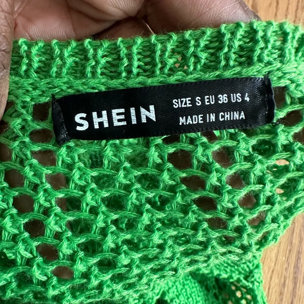 Green Crochet Cutout Ring Swim Cover Up Dress Size Small Long Sleeve Open Back - Image 6