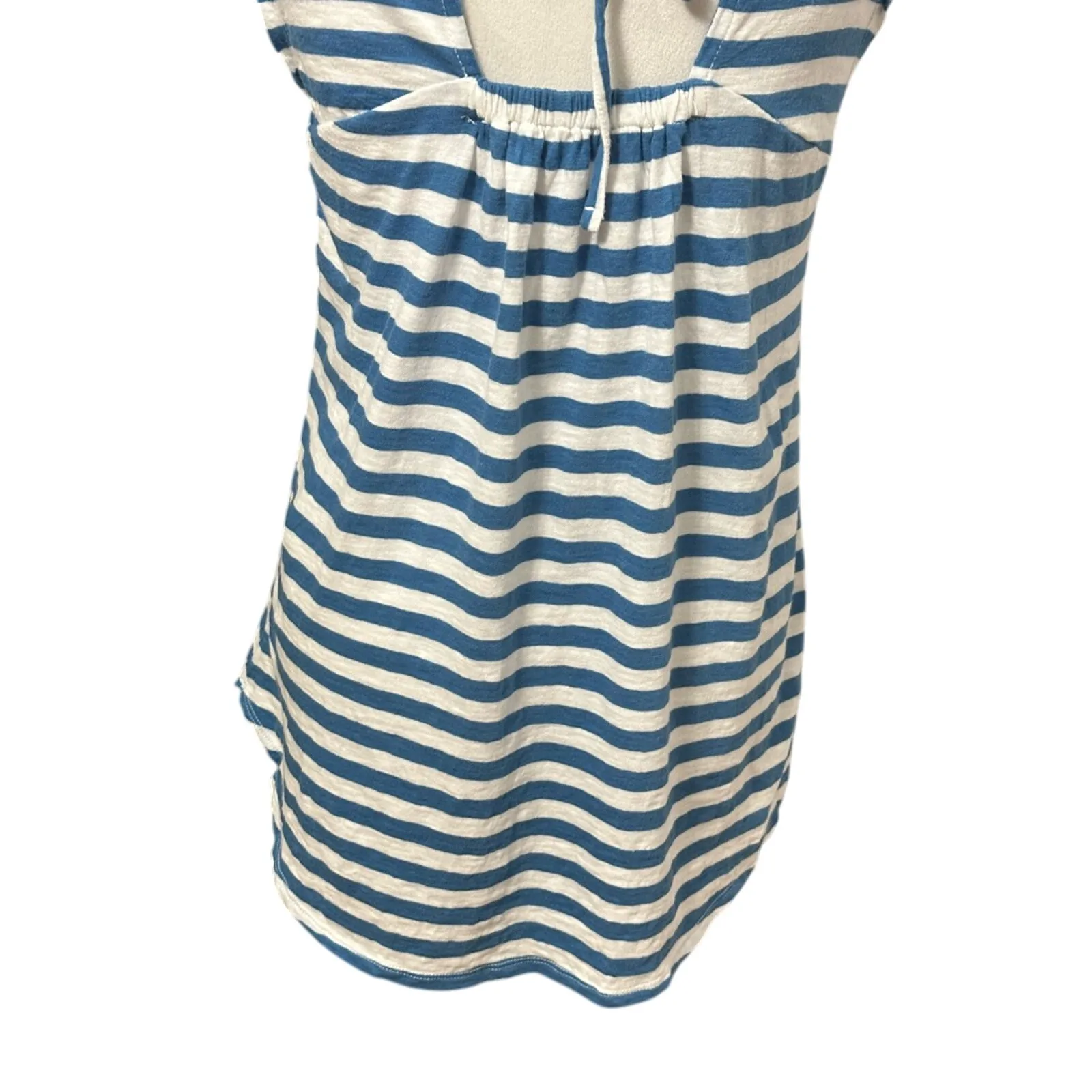 Caslon Cap Sleeves Blouse Round Neck Keyhole Striped Blue White Women's S NWOT - Image 6