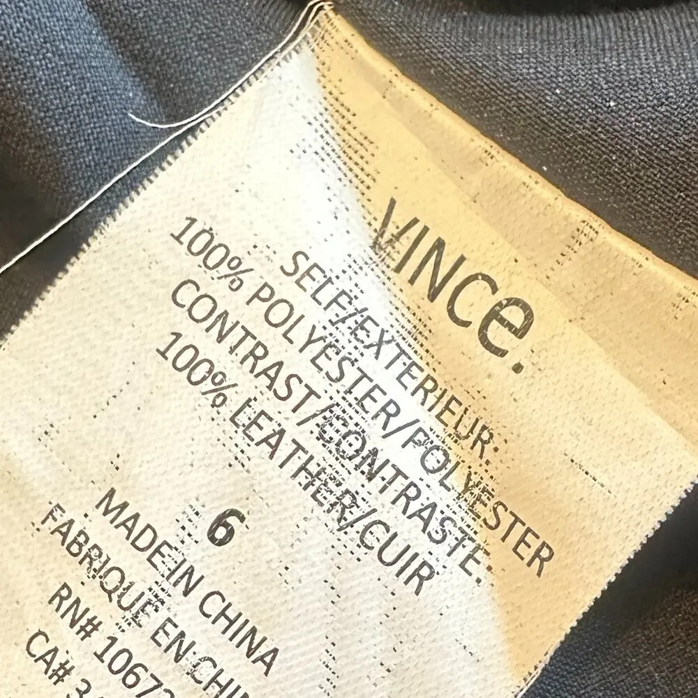 Vince Black Shift Dress w/ Leather Trim Crew Neck 3/4 Sleeves Size 6 Women's - Image 12