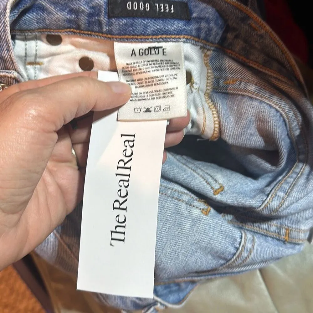 Agolde Distressed Straight Cropped Feel Good Jeans Blue Denim Light Wash Size 24 - Image 5